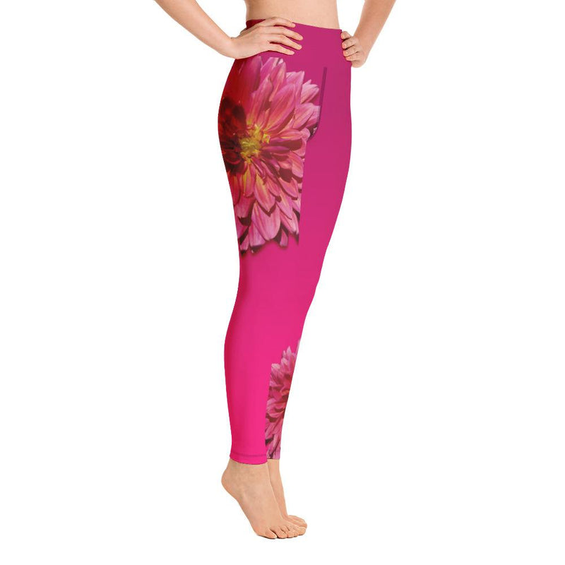 Hot Pink Dahlia Yoga Leggings